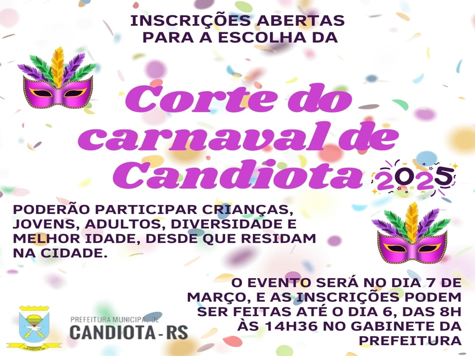 Imagem de capa da notícia: Inscrições abertas para a escolha da corte do carnaval de Candiota
