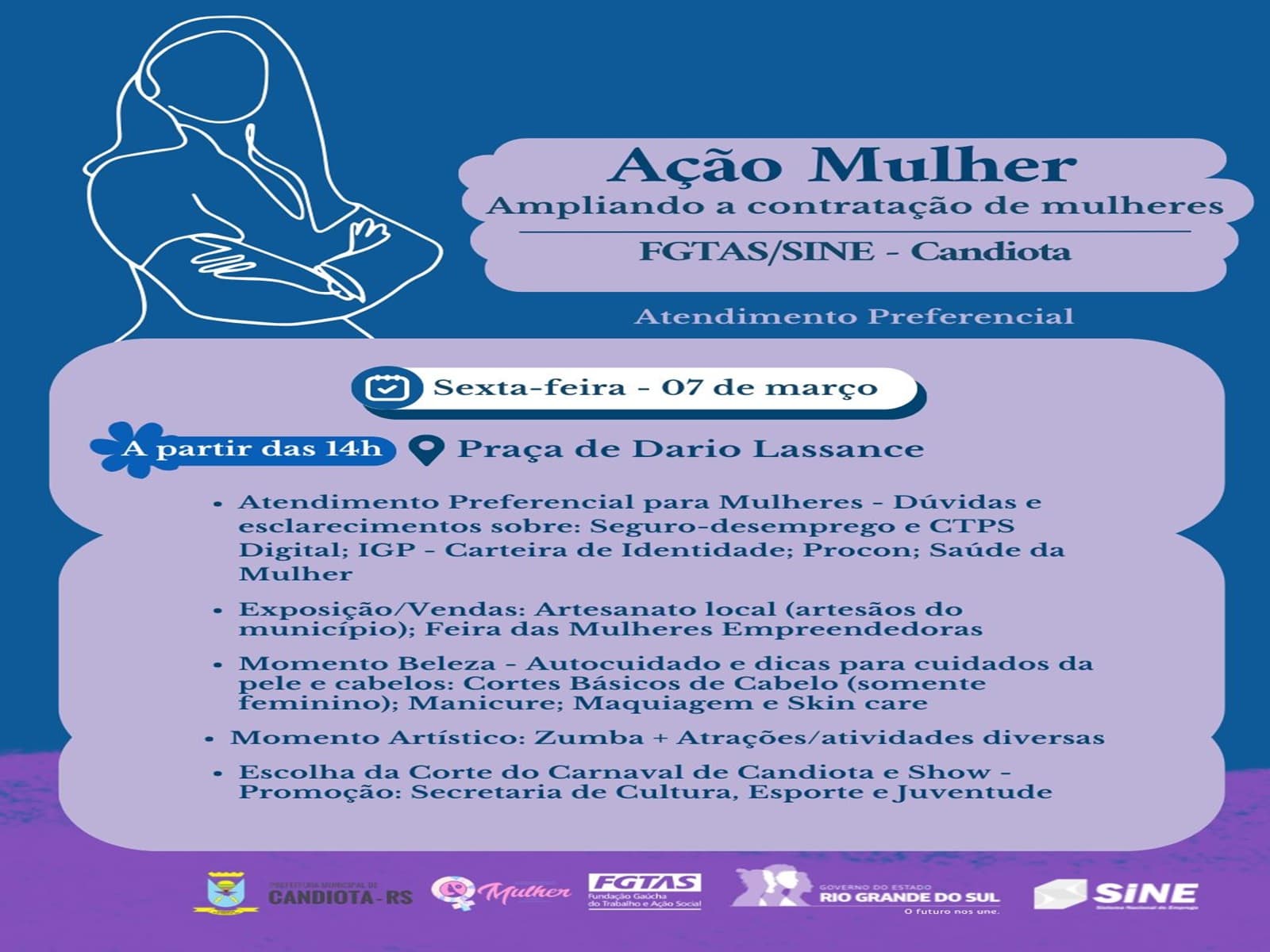 Imagem de capa da notícia: Candiota contará com atividade pública alusiva ao Dia Internacional da Mulher