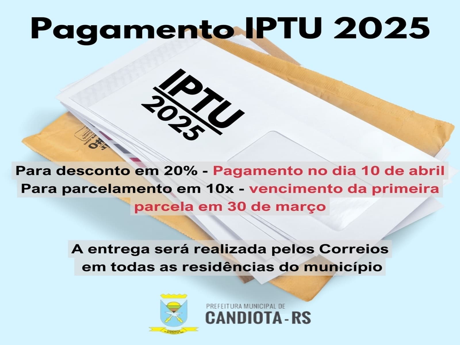 Imagem de capa da notícia: Candiota prorroga para abril o prazo de desconto de 20% do IPTU