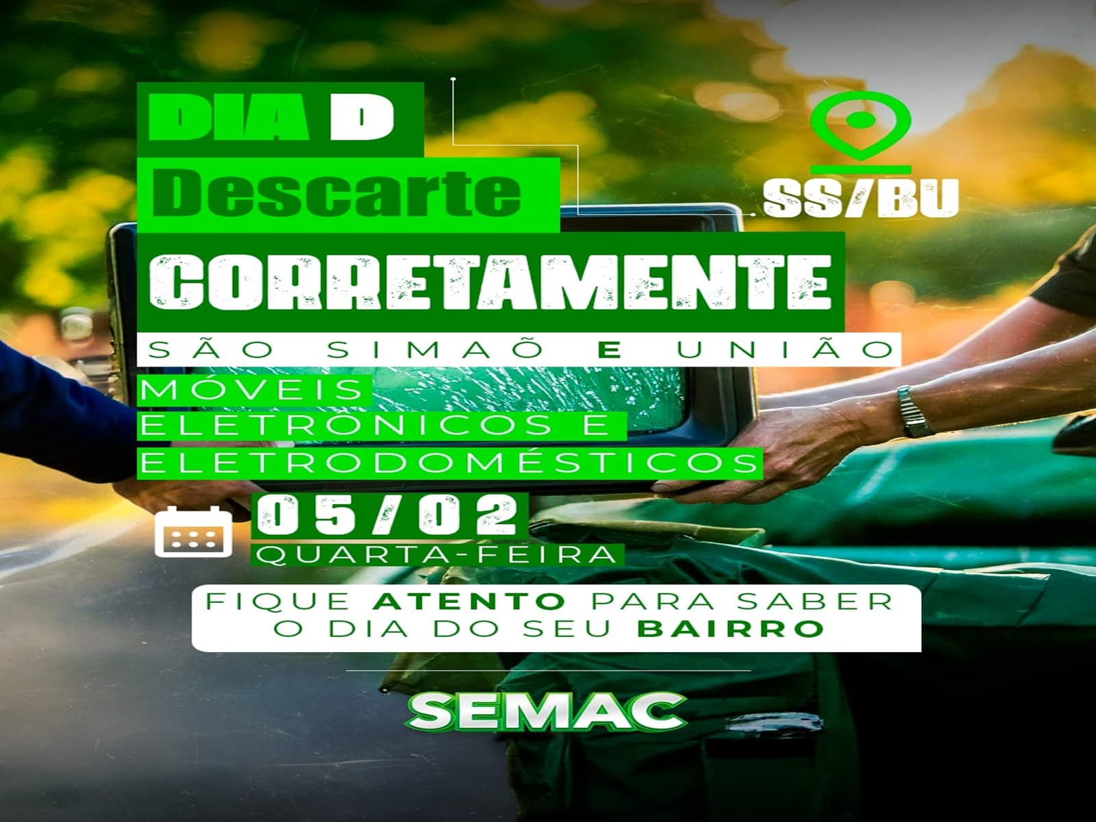 Imagem de capa da notícia: Dia D – Descarte Consciente vai ser realizado nos bairros São Simão e União nesta quarta-feira (5)